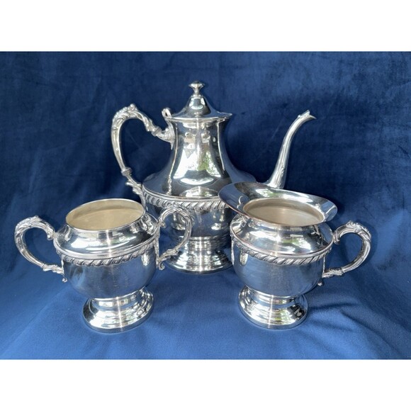 Unbranded Other - 3-Piece Silverplate Tea/Coffee Set Lidded Pot Creamer Sugar Bowl Silver onCopper